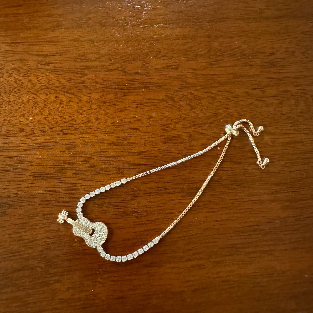 Gold Rhinestone Guitar Slider Bracelet